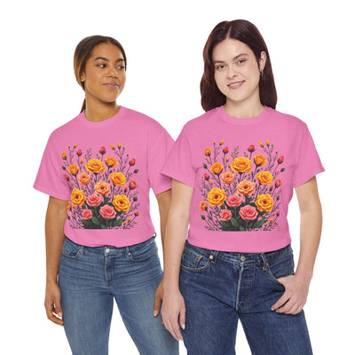 Wildflowers and Pink & Yellow Roses, Graphic T-Shirts for Women, Floral Shirt, Womens Short Sleeve, Ladies Graphic Tees #5140TTS