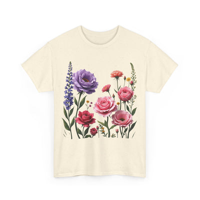 Wildflowers and Pink/Violet Roses, Graphic T-Shirts for Women, Floral Shirt, Womens Short Sleeve, Ladies Graphic Tees #5100TTS