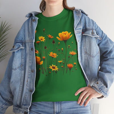 Wildflowers and Yellow Roses, Graphic T-Shirts for Women, Floral Shirt, Womens Short Sleeve, Ladies Graphic Tees #5011TTS