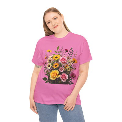 Wildflowers and Pink & Yellow Roses, Graphic T-Shirts for Women, Floral Shirt, Womens Short Sleeve, Ladies Graphic Tees #5150TTS