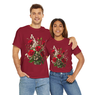 Wildflowers and Red Roses, Graphic T-Shirts for Women, Floral Shirt, Womens Short Sleeve, Ladies Graphic Tees #5130TTS