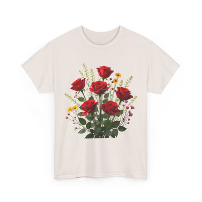 Wildflowers and Red Roses, Graphic T-Shirts for Women, Floral Shirt, Womens Short Sleeve, Ladies Graphic Tees #5128TTS