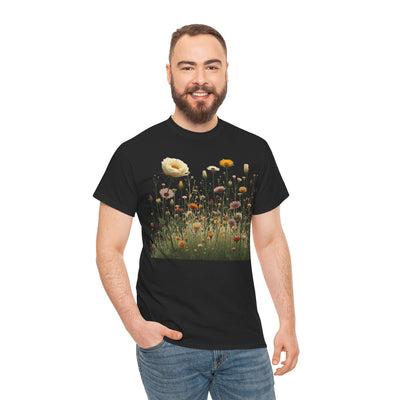 Wildflowers and White Roses, Graphic T-Shirts for Women, Floral Shirt, Womens Short Sleeve, Ladies Graphic Tees #5041TTS
