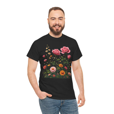 Wildflowers and Pink Roses, Graphic T-Shirts for Women, Floral Shirt, Womens Short Sleeve, Ladies Graphic Tees #5013TTS
