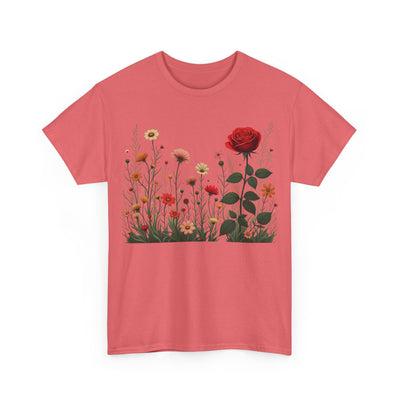 Wildflowers and a Red Rose, Graphic T-Shirts for Women, Floral Shirt, Womens Short Sleeve, Ladies Graphic Tees #5008TTS