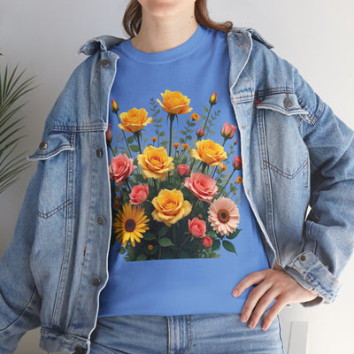 Wildflowers and Pink & Yellow Roses, Graphic T-Shirts for Women, Floral Shirt, Womens Short Sleeve, Ladies Graphic Tees #5141TTS