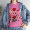 Wildflowers and Pink & Red Roses, Graphic T-Shirts for Women, Floral Shirt, Womens Short Sleeve, Ladies Graphic Tees #5134TTS