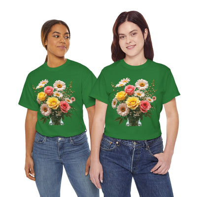 Wildflowers and Pink & Yellow Roses, Graphic T-Shirts for Women, Floral Shirt, Womens Short Sleeve, Ladies Graphic Tees #5136TTS