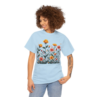 Wildflowers and Yellow Roses, Graphic T-Shirts for Women, Floral Shirt, Womens Short Sleeve, Ladies Graphic Tees #5026TTS