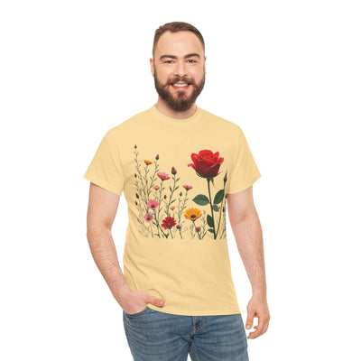 Wildflowers and a Red Rose, Graphic T-Shirts for Women, Floral Shirt, Womens Short Sleeve, Ladies Graphic Tees #5006TTS