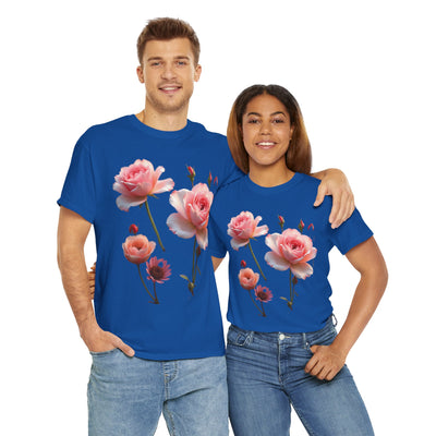 Wildflowers and Pink Roses, Graphic T-Shirts for Women, Floral Shirt, Womens Short Sleeve, Ladies Graphic Tees #5019TTS