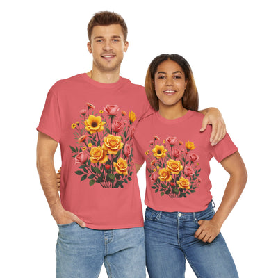 Wildflowers and Pink & Yellow Roses, Graphic T-Shirts for Women, Floral Shirt, Womens Short Sleeve, Ladies Graphic Tees #5139TTS