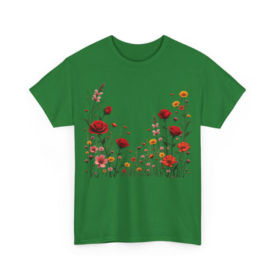 Wildflowers and Red Roses, Graphic T-Shirts for Women, Floral Shirt, Womens Short Sleeve, Ladies Graphic Tees #5033TTS