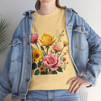 Wildflowers and Pink & Yellow Roses, Graphic T-Shirts for Women, Floral Shirt, Womens Short Sleeve, Ladies Graphic Tees #5146TTS