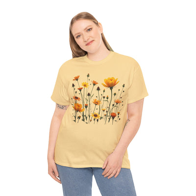 Wildflowers and Yellow Roses, Graphic T-Shirts for Women, Floral Shirt, Womens Short Sleeve, Ladies Graphic Tees #5011TTS