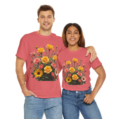 Wildflowers and Pink & Yellow Roses, Graphic T-Shirts for Women, Floral Shirt, Womens Short Sleeve, Ladies Graphic Tees #5141TTS