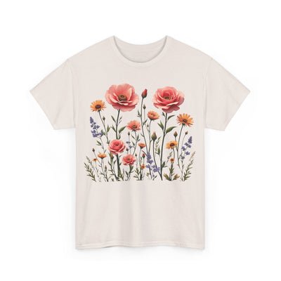 Wildflowers and Pink Roses, Graphic T-Shirts for Women, Floral Shirt, Womens Short Sleeve, Ladies Graphic Tees #5015TTS