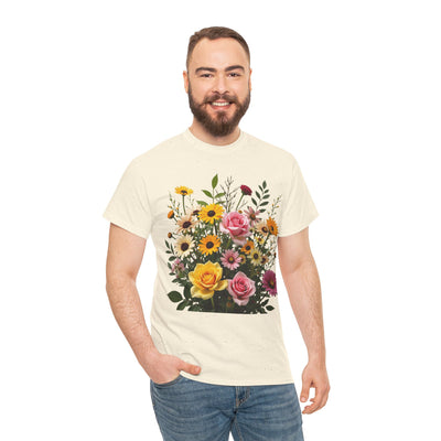 Wildflowers and Pink & Yellow Roses, Graphic T-Shirts for Women, Floral Shirt, Womens Short Sleeve, Ladies Graphic Tees #5150TTS