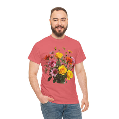 Wildflowers and Pink & Yellow Roses, Graphic T-Shirts for Women, Floral Shirt, Womens Short Sleeve, Ladies Graphic Tees #5138TTS