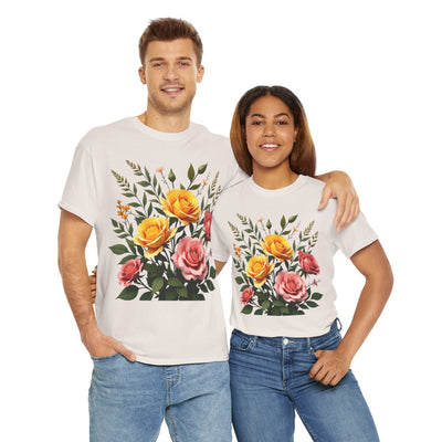 Wildflowers and Pink & Yellow Roses, Graphic T-Shirts for Women, Floral Shirt, Womens Short Sleeve, Ladies Graphic Tees #5149TTS