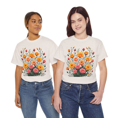 Wildflowers and Pink & Yellow Roses, Graphic T-Shirts for Women, Floral Shirt, Womens Short Sleeve, Ladies Graphic Tees #5140TTS