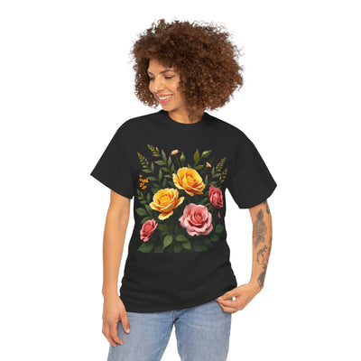 Wildflowers and Pink & Yellow Roses, Graphic T-Shirts for Women, Floral Shirt, Womens Short Sleeve, Ladies Graphic Tees #5149TTS