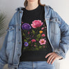 Wildflowers and Pink/Violet Roses, Graphic T-Shirts for Women, Floral Shirt, Womens Short Sleeve, Ladies Graphic Tees #5101TTS