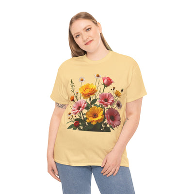 Wildflowers and Pink & Yellow Roses, Graphic T-Shirts for Women, Floral Shirt, Womens Short Sleeve, Ladies Graphic Tees #5147TTS
