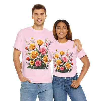 Wildflowers and Pink & Yellow Roses, Graphic T-Shirts for Women, Floral Shirt, Womens Short Sleeve, Ladies Graphic Tees #5142TTS