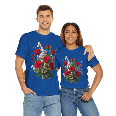 Wildflowers and Red Roses, Graphic T-Shirts for Women, Floral Shirt, Womens Short Sleeve, Ladies Graphic Tees #5130TTS