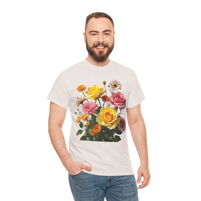 Wildflowers and Pink & Yellow Roses, Graphic T-Shirts for Women, Floral Shirt, Womens Short Sleeve, Ladies Graphic Tees #5148TTS