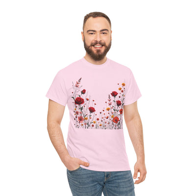 Wildflowers and Red Roses, Graphic T-Shirts for Women, Floral Shirt, Womens Short Sleeve, Ladies Graphic Tees #5033TTS