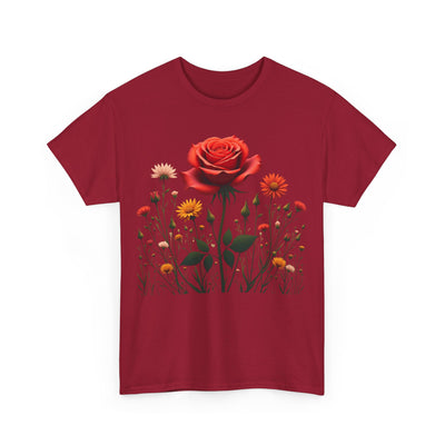 Wildflowers and a Red Rose, Graphic T-Shirts for Women, Floral Shirt, Womens Short Sleeve, Ladies Graphic Tees #5007TTS