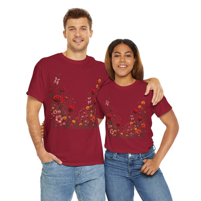 Wildflowers and Red Roses, Graphic T-Shirts for Women, Floral Shirt, Womens Short Sleeve, Ladies Graphic Tees #5033TTS