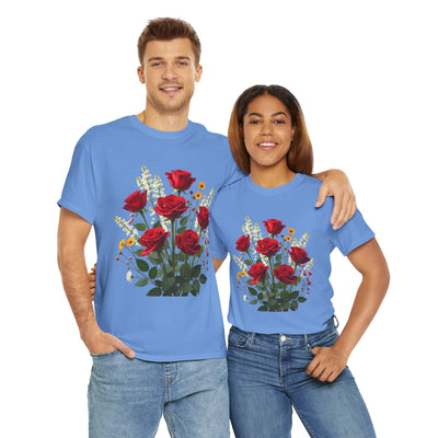 Wildflowers and Red Roses, Graphic T-Shirts for Women, Floral Shirt, Womens Short Sleeve, Ladies Graphic Tees #5128TTS