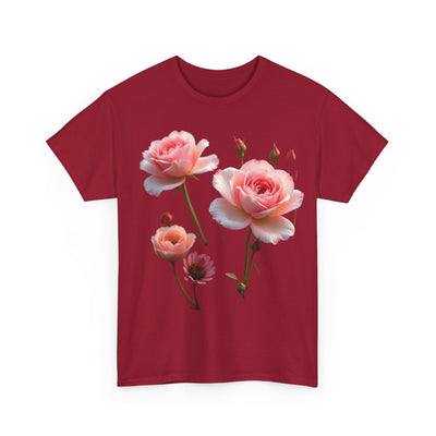 Wildflowers and Pink Roses, Graphic T-Shirts for Women, Floral Shirt, Womens Short Sleeve, Ladies Graphic Tees #5019TTS
