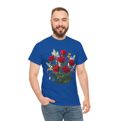 Wildflowers and Red Roses, Graphic T-Shirts for Women, Floral Shirt, Womens Short Sleeve, Ladies Graphic Tees #5128TTS