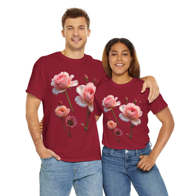 Wildflowers and Pink Roses, Graphic T-Shirts for Women, Floral Shirt, Womens Short Sleeve, Ladies Graphic Tees #5019TTS