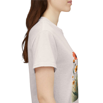 Wildflowers and Orange Roses, Graphic T-Shirts for Women, Floral Shirt, Womens Short Sleeve, Ladies Graphic Tees #5047TTS