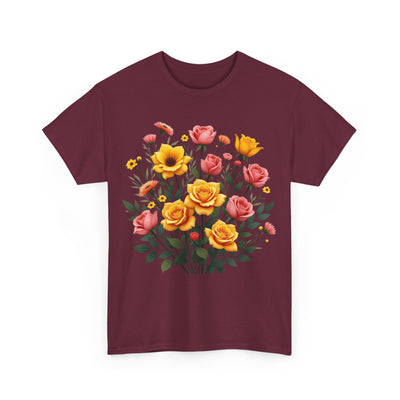 Wildflowers and Pink & Yellow Roses, Graphic T-Shirts for Women, Floral Shirt, Womens Short Sleeve, Ladies Graphic Tees #5139TTS