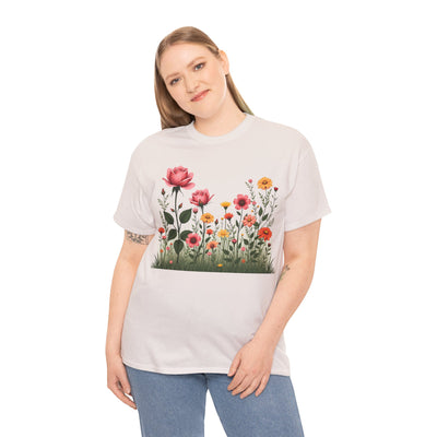 Wildflowers and Pink Roses, Graphic T-Shirts for Women, Floral Shirt, Womens Short Sleeve, Ladies Graphic Tees #5020TTS