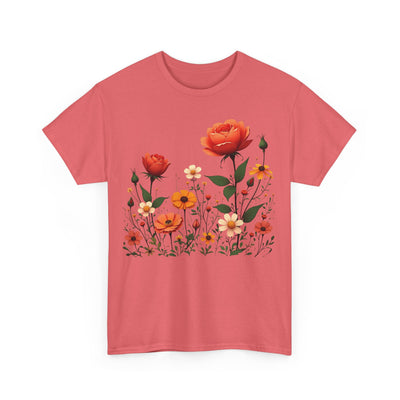 Wildflowers and Orange Roses, Graphic T-Shirts for Women, Floral Shirt, Womens Short Sleeve, Ladies Graphic Tees #5043TTS