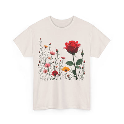 Wildflowers and a Red Rose, Graphic T-Shirts for Women, Floral Shirt, Womens Short Sleeve, Ladies Graphic Tees #5006TTS