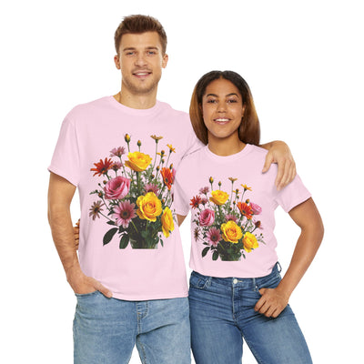Wildflowers and Pink & Yellow Roses, Graphic T-Shirts for Women, Floral Shirt, Womens Short Sleeve, Ladies Graphic Tees #5138TTS