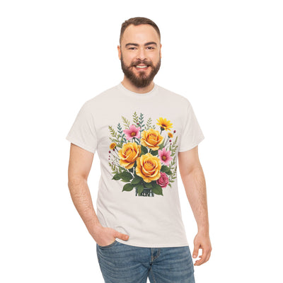 Wildflowers and Yellow Roses, Graphic T-Shirts for Women, Floral Shirt, Womens Short Sleeve, Ladies Graphic Tees #5135TTS