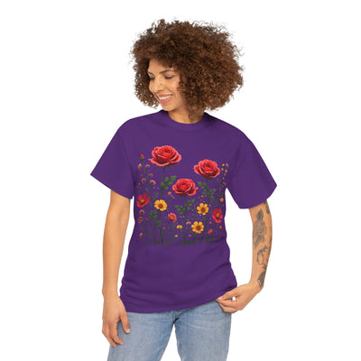 Wildflowers and Red Roses, Graphic T-Shirts for Women, Floral Shirt, Womens Short Sleeve, Ladies Graphic Tees #5034TTS