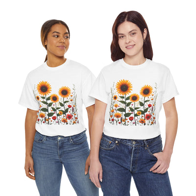Sunflowers & Wildflowers, Graphic T-Shirts for Women, Floral Shirt, Womens Short Sleeve, Ladies Graphic Tees #5154TTS