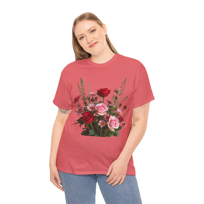 Wildflowers and Red & Pink Roses, Graphic T-Shirts for Women, Floral Shirt, Womens Short Sleeve, Ladies Graphic Tees #5132TTS