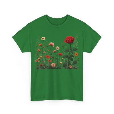Wildflowers and a Red Rose, Graphic T-Shirts for Women, Floral Shirt, Womens Short Sleeve, Ladies Graphic Tees #5008TTS