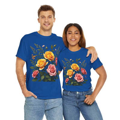 Wildflowers and Pink & Yellow Roses, Graphic T-Shirts for Women, Floral Shirt, Womens Short Sleeve, Ladies Graphic Tees #5149TTS
